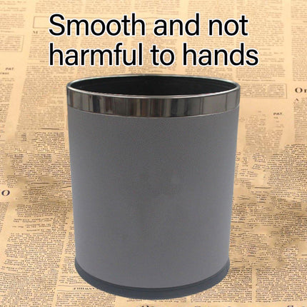 Durable Hotel Trash Bin Leather Wastebasket Office Room Metal Lining 26x22cm