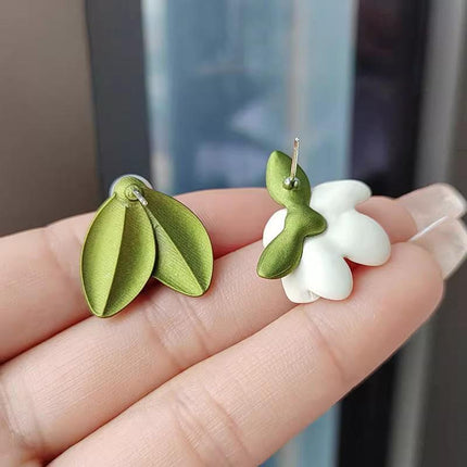 Green 925 Silver Needle Summer Sweet Flower Cluster Asymmetry Earrings Stud Gift - Aimall