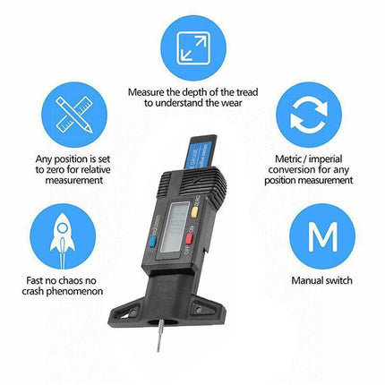 Car Digital Depth Measure Gauge Tyre Tread Brake Pad Shoe Caliper LCD Display - Aimall