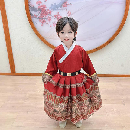 Red Hanfu Boys Girl Traditional Chinese Dress Clothes Ancient Children's Performance - Aimall