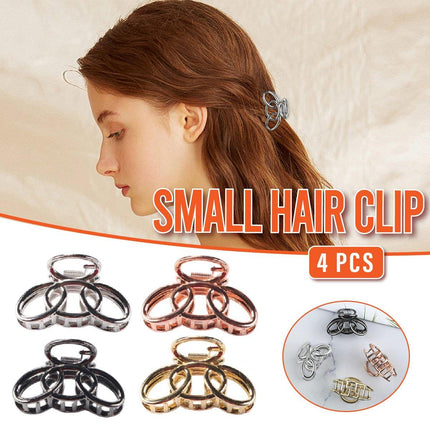 4PCS Small Three-Ring Metal Hair Grab Clip for Women in 4 Colours Zinc Alloy