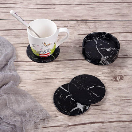 6x Coasters with Holder Marble Texture Round Cup Mat Pad Set For Drinks - Aimall