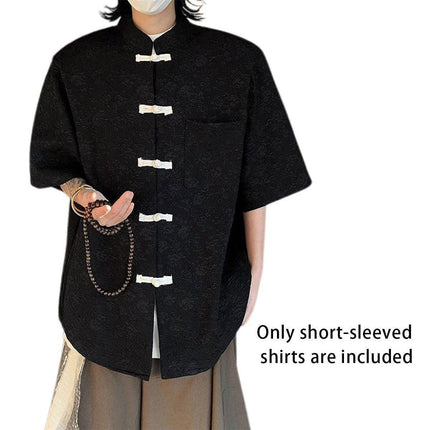 Men Chinese Style Short Sleeve Shirt Summer Loose Casual Top Tee Fashion