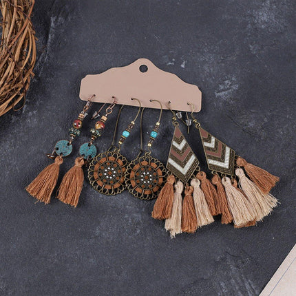 3Set Pairs Bohemian Style Earrings Retro Ethnic Fashionable Romantic Su Earrings