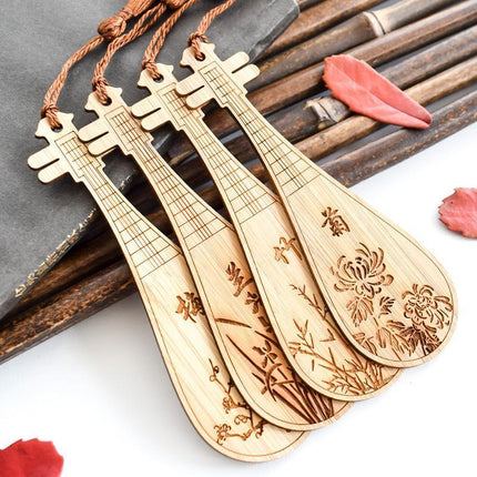 Chinese Style Bass Book Folder Book Clip Bamboo Bookmark Guitar Bookmark Lable - Aimall