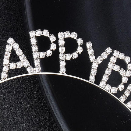 New Happy Birthday Headband Girl Letter Rhinestone Crown Hair Band Birthday Hat - Aimall