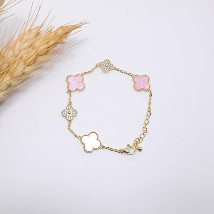 Luxury Pink Four-Leaf Clover Bracelet Elegant Fashion Jewellery Bracelet