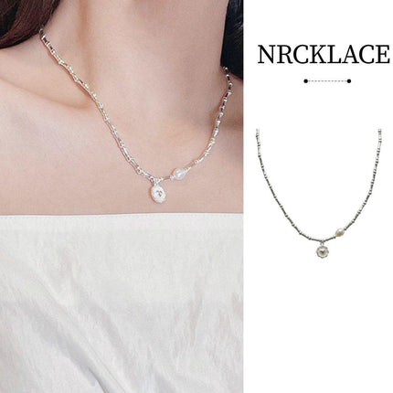 Handmade S925 Silver Bamboo Link Medallion Pearl Pendant Necklace INS Style Jewelry