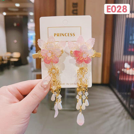 2Pcs Hanfu Flower Hair Clip Pearl Tassel Butterfly Hairpin Female/Children Party - Aimall