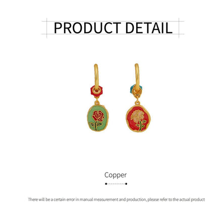 Chinese Retro Oil Drop Flower Earrings Luxury Double-sided Flower Fashion Girls