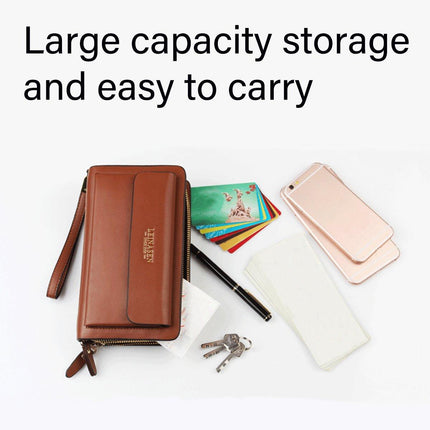 Commuter Clutch Bag for Men Long Leather Wallet Handbag Casual Travel Purse
