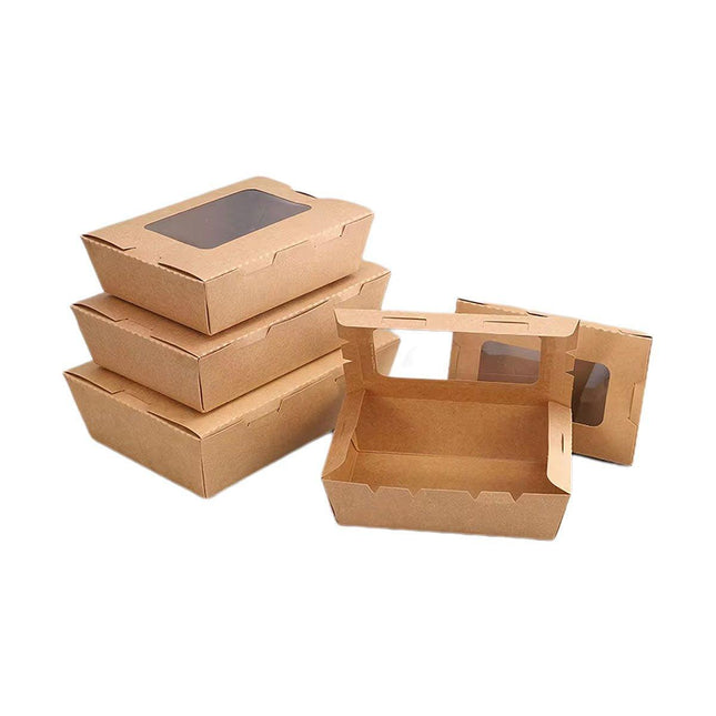 50pcs Kraft Paper Take Out Box Salad Fried Chicken Lunch Box Open Window