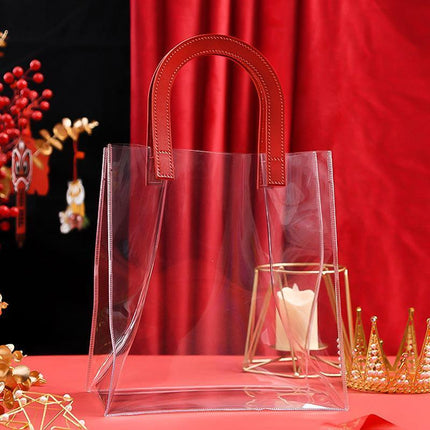 Transparent PVC Handheld Bags Transparent Gift Bag Handle Candy Containers Gifts Red - Aimall