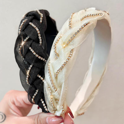 Women Hairband Twist Organza Knot Cross Tie Wide Headwear Hair Band Hoop Shiny - Aimall