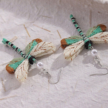 Vintage Dragonfly Earrings Ethnic Fabric Dangle Jewelry for Women Fashion