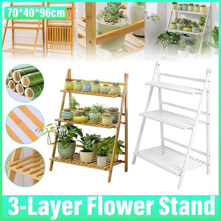 Balcony Plant Stand 3-Layer Wooden Flower Pot Corner Stand White Log Foldable - Aimall