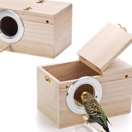 Wooden Nest Bird Breeding Box Parakeet Parrot Cockatiel Cage Nesting House S M L - Aimall