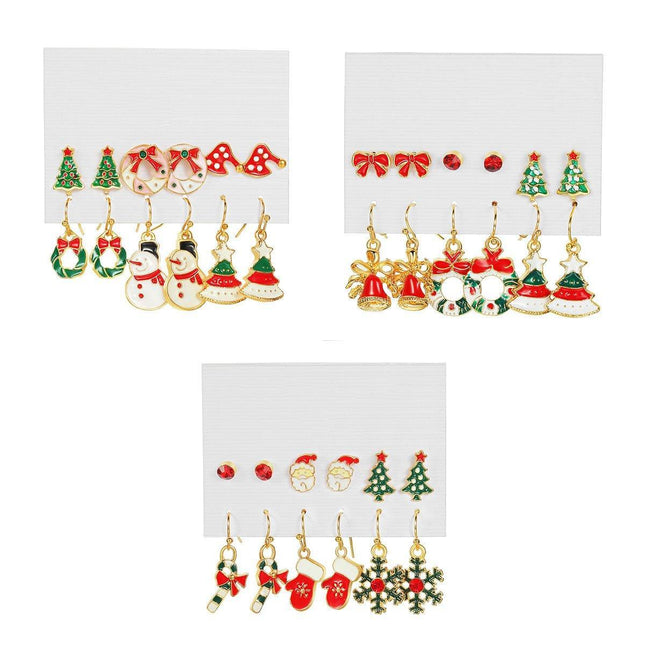 Festive Christmas Earrings Set for Women Holiday Jewelry Stud Set Gift Idea