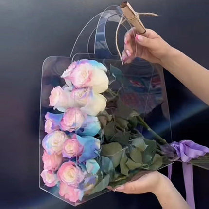 10pcs Transparent Flower Handbags Clear PET Bouquet Holder Gift Bags for Events