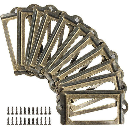 12X Brass Cabinet Drawer Label Pull File Name Card Frame Holder Handle - Aimall