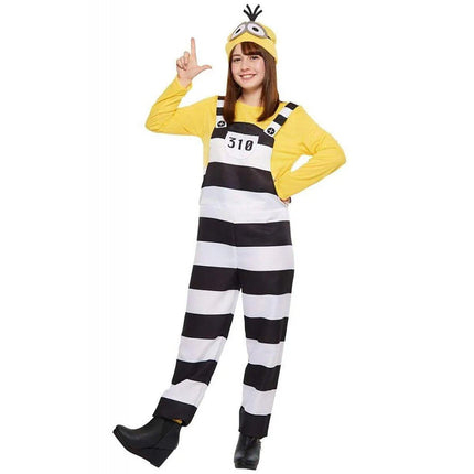 M/L Minions Halloween Costume Yellow Striped Prisoner Cartoon Character Clothes