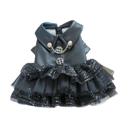 Pet Dog Cat Clothes Autumn Winter Fashion Sequin Small Leather Skirt Outfit
