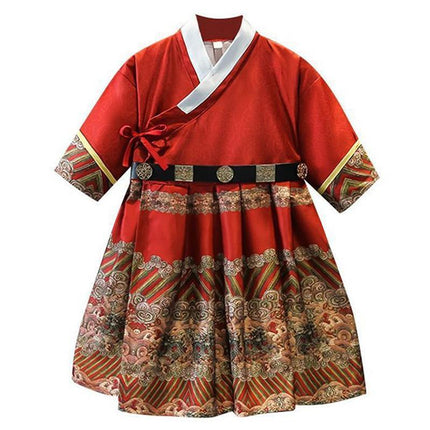 Red Hanfu Boys Girl Traditional Chinese Dress Clothes Ancient Children's Performance - Aimall