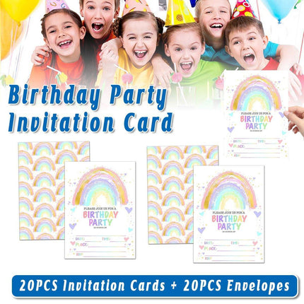 20PCS Rainbow Party Invitation Cards With Envelopes Birthday Theme Colourful Set