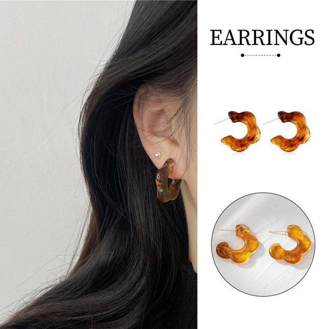Vintage Amber C Shaped Earrings Retro Style Jewellery Women Girls Fashion