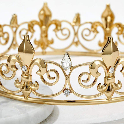 Gold King Crown Alloy Royal King Crown for Men Full Round Crowns Wedding