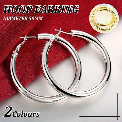 925 Sterling Silver Filled Women Elegant Round Hoop Earrings Stunning Gift