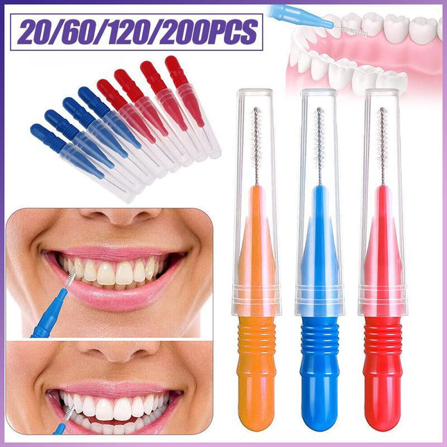 200PCS Interdental Brush Floss Sticks Tooth Floss Head Toothpick Cleaning New Red - Aimall