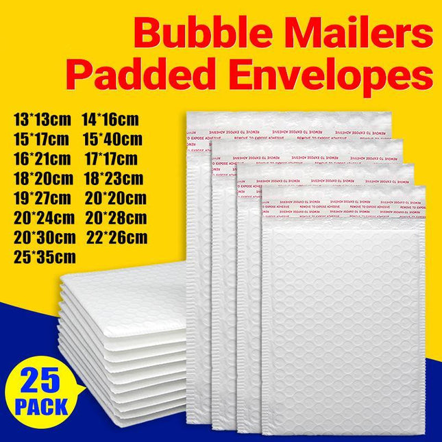 25PCS Poly Bubble Mailers Envelope Padded Bag White Cushioned Satchel 15 Sizes - Aimall