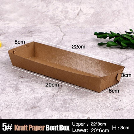 500PCS Kraft Cardboard Food Disposable Tray Brown Party Chips Takeaway Container Aimall