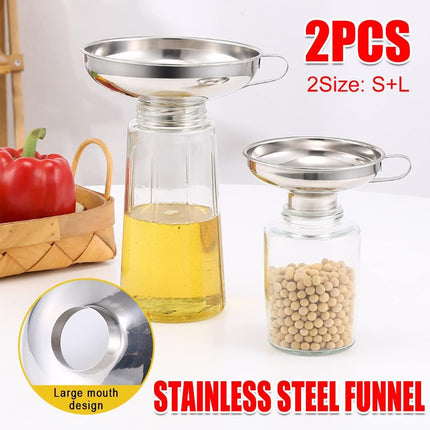 2pcs Stainless Steel Wide Mouth Funnel Large Bore Oil Drain Household Funnel Set