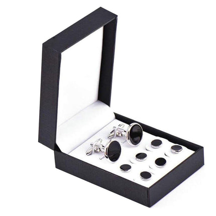 8Pcs Mens Cufflinks Shirt Tuxedo Wedding Party Buttons Cufflinks Black