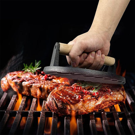 Cast Iron Burger Press Making Hamburger Steak Meat Smasher Utensils Grill BBQ - Aimall