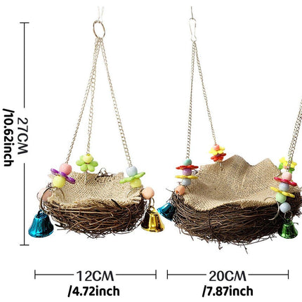 Bird Parrot Swing Stand Rattan Nest Hanging Basket Chew Toy for Small Medium Pet