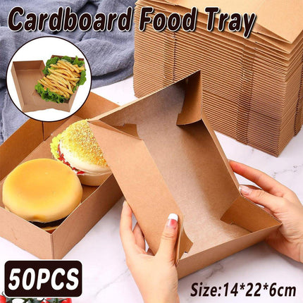 50PCS Disposable Kraft Paper Takeout Lunch Box Picnic Dessert Food Packing