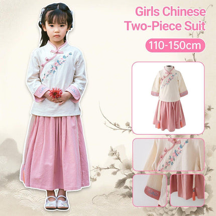 Traditional Chinese Hanfu Dress Set for Girls Cheongsam Outfit Spring