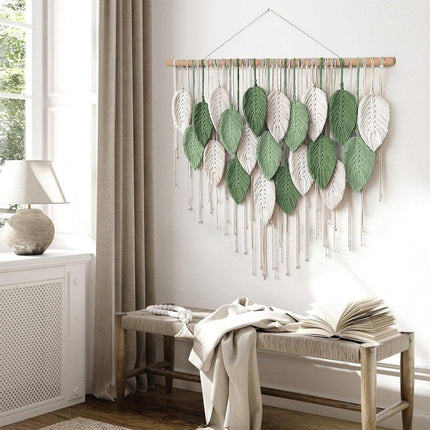 Cotton Rope Woven Leaves Tapestry Wall Hanging for Living Room Bedroom Decor