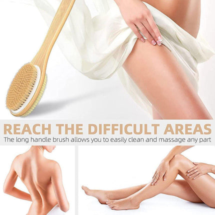 Double-sided Wooden Bristle Shower Bath Body Brush Long Handle Back Scrubber