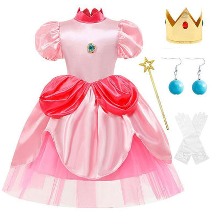 Little Princess Peach Costume Cosplay Marios Brother Princess Fancy Dress Crown AU