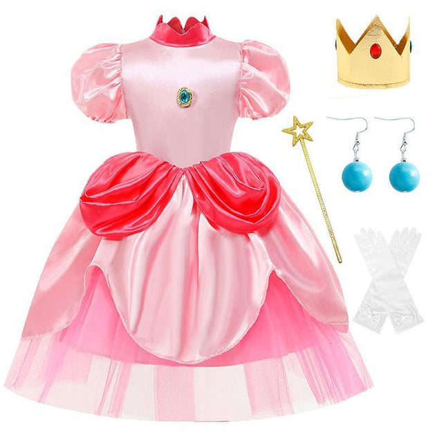 Little Princess Peach Costume Cosplay Marios Brother Princess Fancy Dress Crown AU