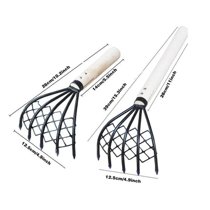 2X Clam Rake Net 5Claw Wood Handle Rake Shell Digging Tool Dig Seafood Tool