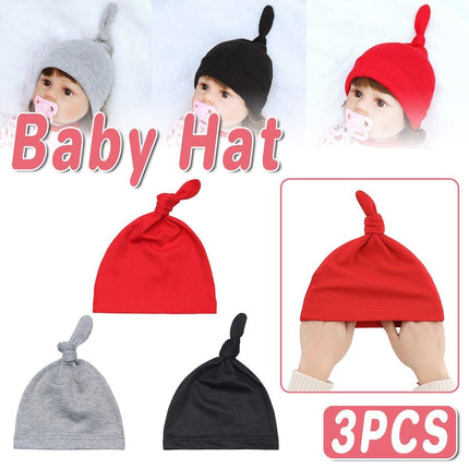 3PCS Baby Knot Hats Soft Cotton Toddler Caps Multicolor Newborn Beanie Pull Cap