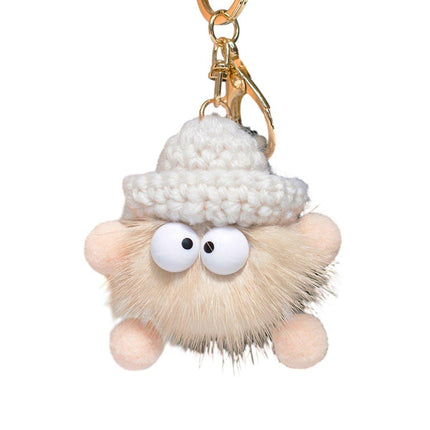 Cartoon Animal Plush Small Coal Ball Backpack Pendants Keychain Doll Keyring Car - Aimall