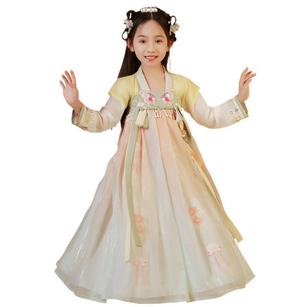 Girls Chinese Hanfu Summer Dress Embroidered Traditional Tang Suit Fairy Costume