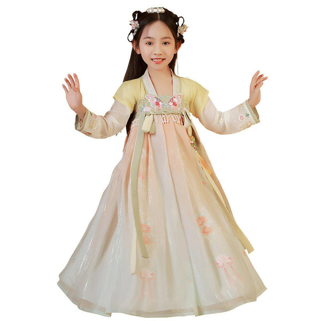 Girls Chinese Hanfu Summer Dress Embroidered Traditional Tang Suit Fairy Costume