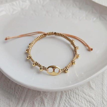 Adjustable Gold Pearl Bracelet Accessory Stylish Hand-Woven Pearls Wrist Chain - Aimall